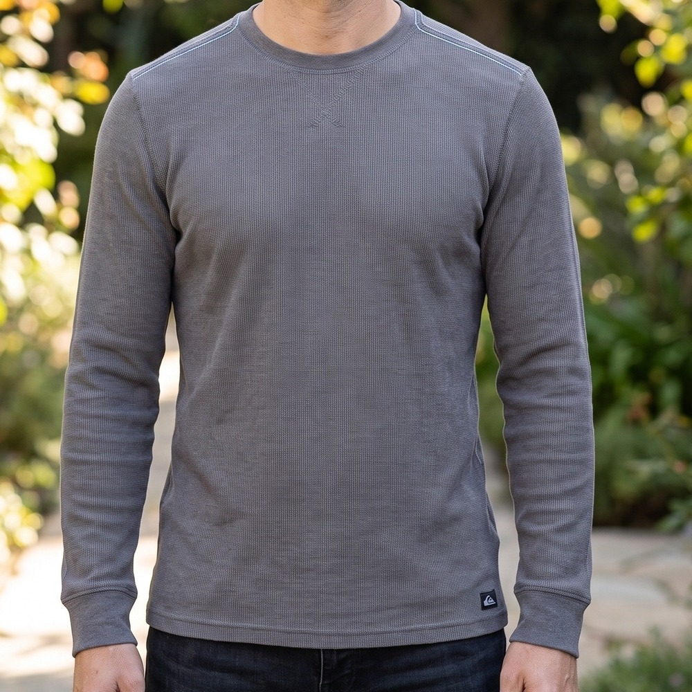 Quiksilver Mens Waffle Knit Thermal Long Sleeve Shirt Gray Surf Skater 6437
